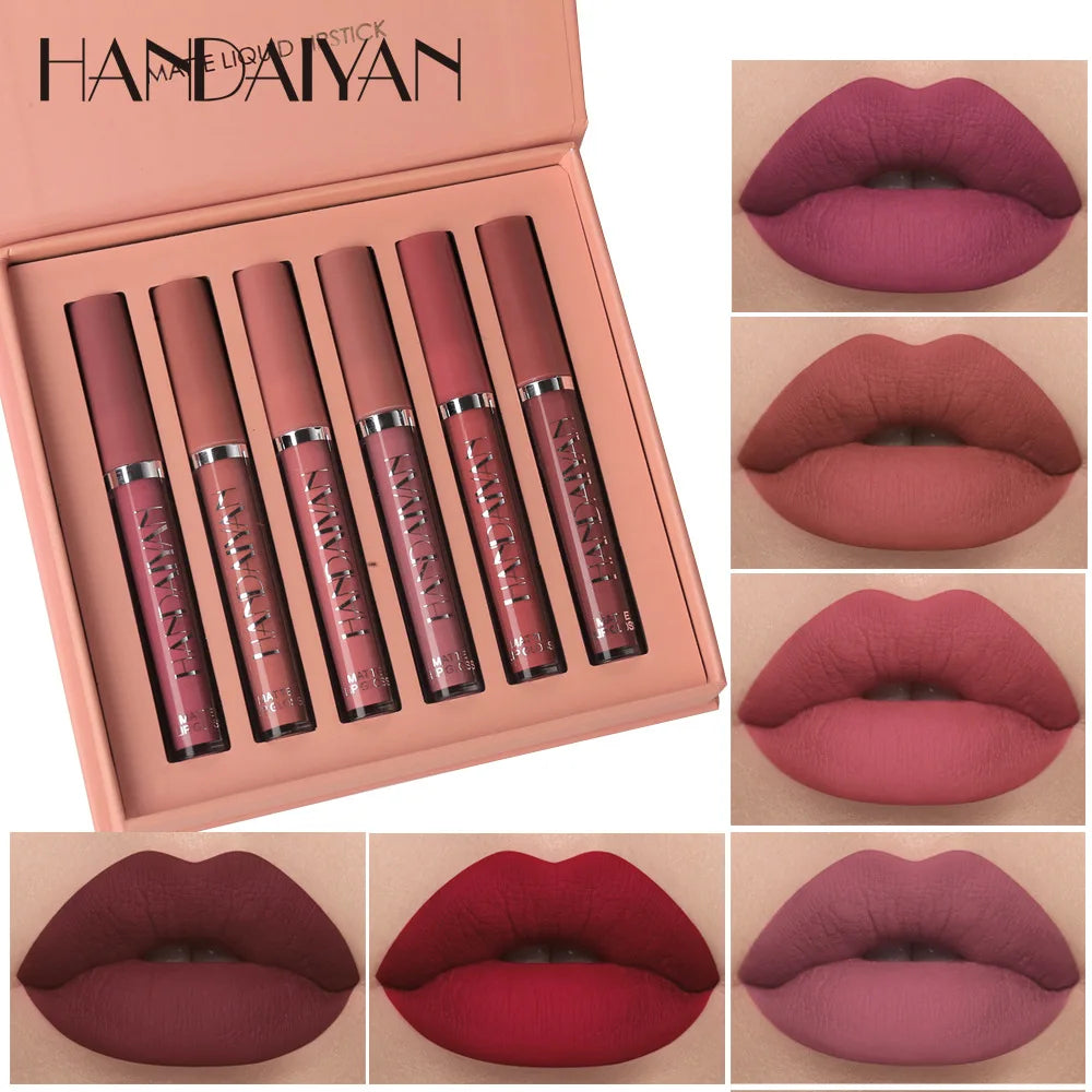 HANDAIYAN Christmas Gift 6PC/Set Matte Velvet Liquid Lipstick Waterproof Long-lasting Lip Gloss Cosmetic Keep 24 Hours Makeup