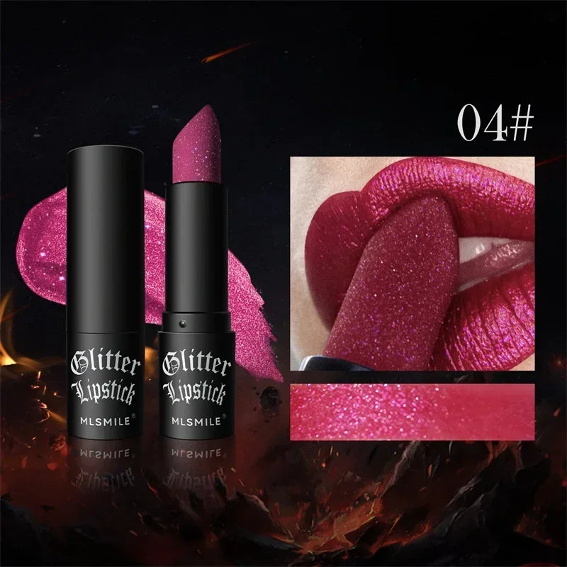 Waterproof Glitter Lipstick 7 Color Moisturizing Long Lasting Non-stick Cup Black Diamond Lipsticks Sexy Shimmer Solid Lip Gloss