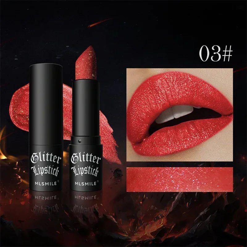 Waterproof Glitter Lipstick 7 Color Moisturizing Long Lasting Non-stick Cup Black Diamond Lipsticks Sexy Shimmer Solid Lip Gloss