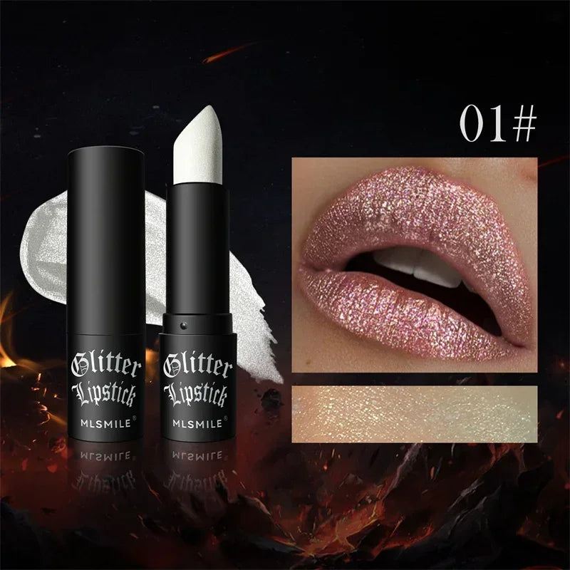 Waterproof Glitter Lipstick 7 Color Moisturizing Long Lasting Non-stick Cup Black Diamond Lipsticks Sexy Shimmer Solid Lip Gloss