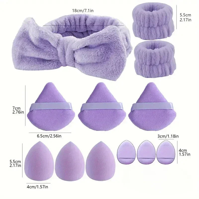 12/14Pcs Makeup Sponge Blender Beauty Foundation Sponges Cosmetic Powder Puff Wash Face Headband Wristband Make Up Accessories