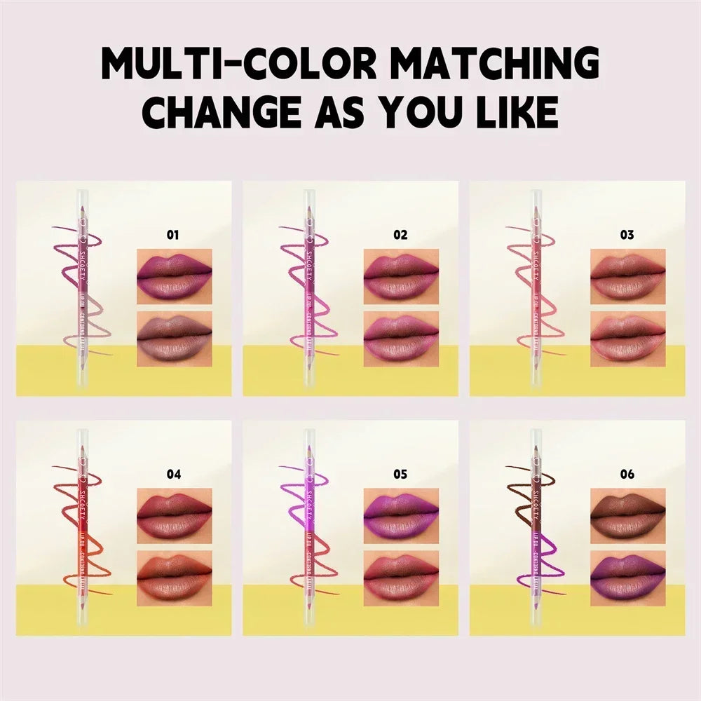 Bicolor Nude Lipliner Pen Wooden Matte Gradient Labial Liner Waterproof Lasting Lipstick Pencil Durable Lip Outline Pen Makeup