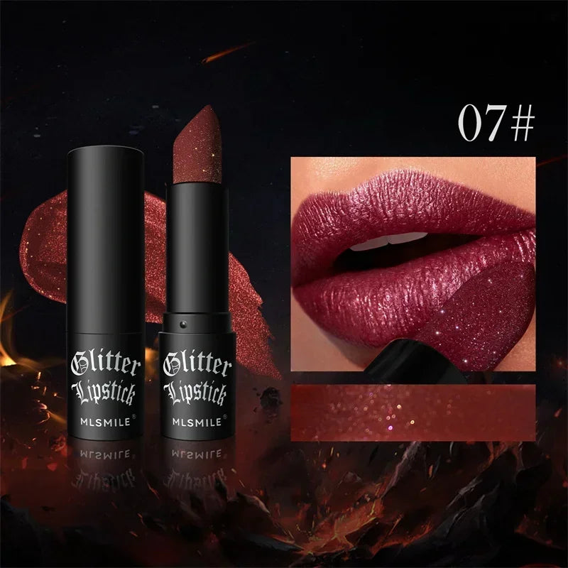 Waterproof Glitter Lipstick 7 Color Moisturizing Long Lasting Non-stick Cup Black Diamond Lipsticks Sexy Shimmer Solid Lip Gloss