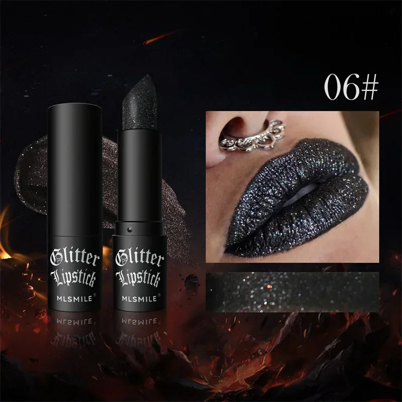 Waterproof Glitter Lipstick 7 Color Moisturizing Long Lasting Non-stick Cup Black Diamond Lipsticks Sexy Shimmer Solid Lip Gloss