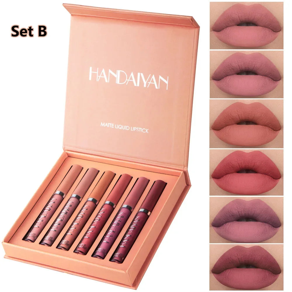 HANDAIYAN Christmas Gift 6PC/Set Matte Velvet Liquid Lipstick Waterproof Long-lasting Lip Gloss Cosmetic Keep 24 Hours Makeup