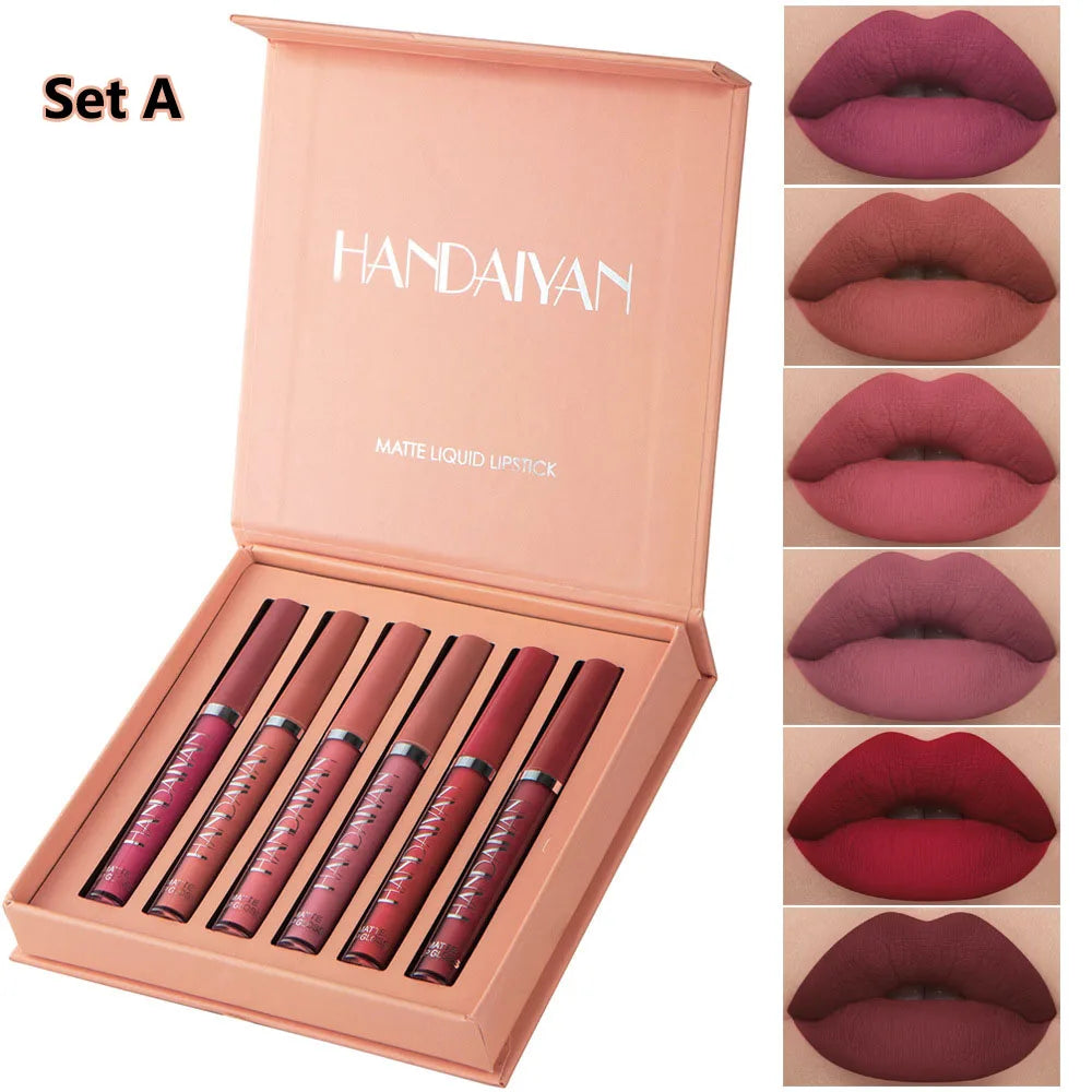 HANDAIYAN Christmas Gift 6PC/Set Matte Velvet Liquid Lipstick Waterproof Long-lasting Lip Gloss Cosmetic Keep 24 Hours Makeup