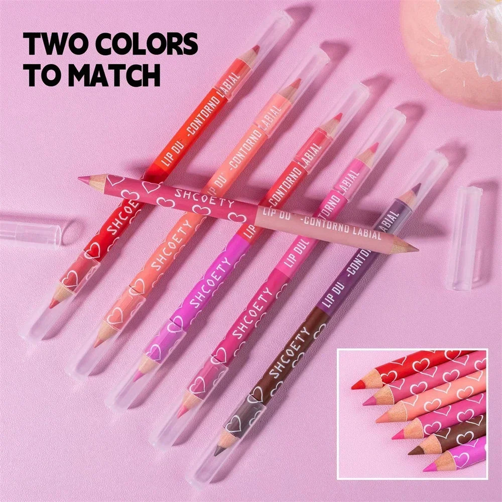 Bicolor Nude Lipliner Pen Wooden Matte Gradient Labial Liner Waterproof Lasting Lipstick Pencil Durable Lip Outline Pen Makeup