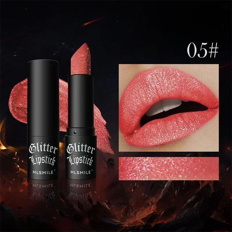 Waterproof Glitter Lipstick 7 Color Moisturizing Long Lasting Non-stick Cup Black Diamond Lipsticks Sexy Shimmer Solid Lip Gloss