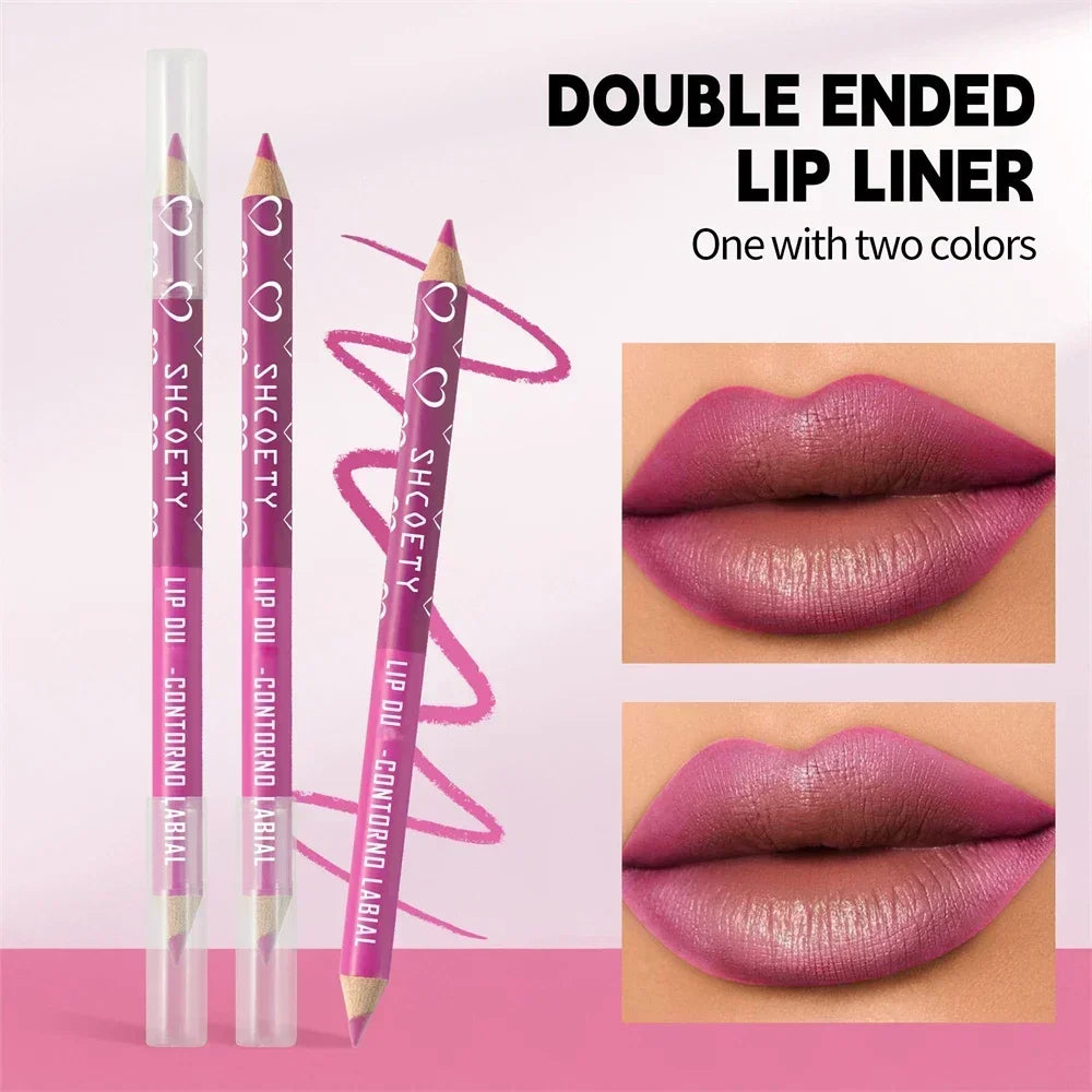 Bicolor Nude Lipliner Pen Wooden Matte Gradient Labial Liner Waterproof Lasting Lipstick Pencil Durable Lip Outline Pen Makeup