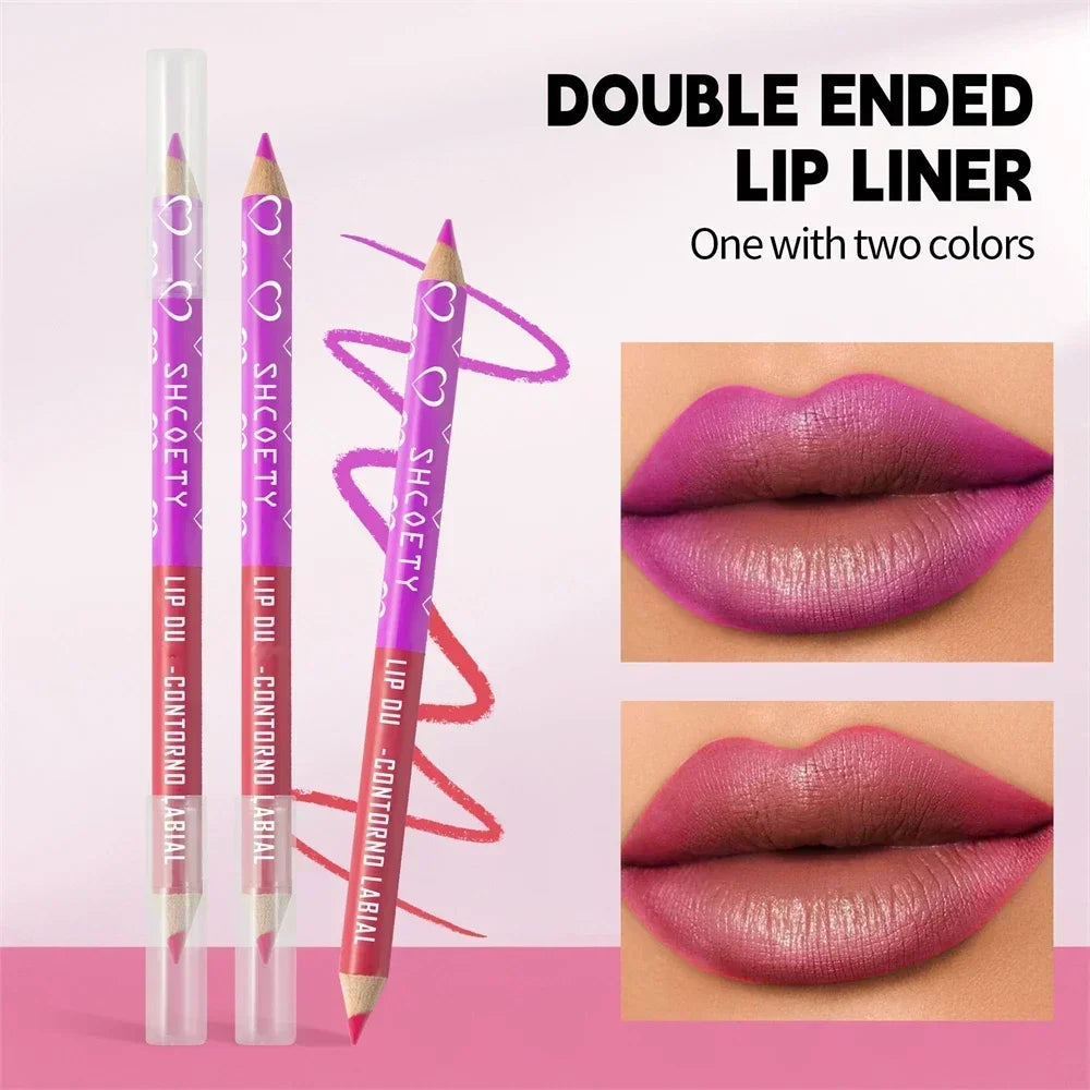 Bicolor Nude Lipliner Pen Wooden Matte Gradient Labial Liner Waterproof Lasting Lipstick Pencil Durable Lip Outline Pen Makeup