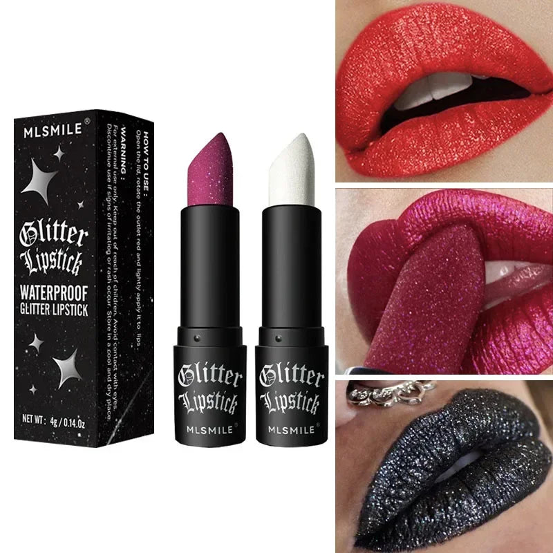 Waterproof Glitter Lipstick 7 Color Moisturizing Long Lasting Non-stick Cup Black Diamond Lipsticks Sexy Shimmer Solid Lip Gloss