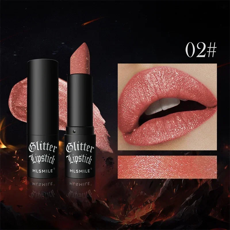 Waterproof Glitter Lipstick 7 Color Moisturizing Long Lasting Non-stick Cup Black Diamond Lipsticks Sexy Shimmer Solid Lip Gloss