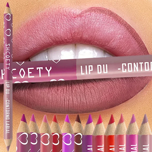 Bicolor Nude Lipliner Pen Wooden Matte Gradient Labial Liner Waterproof Lasting Lipstick Pencil Durable Lip Outline Pen Makeup